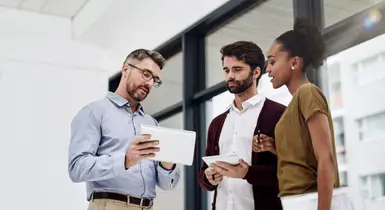 Professional consultant discussing services with a client